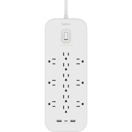 Belkin 12-Tomas Protector de Sobretensión con 4000 Julios y Puertos USB