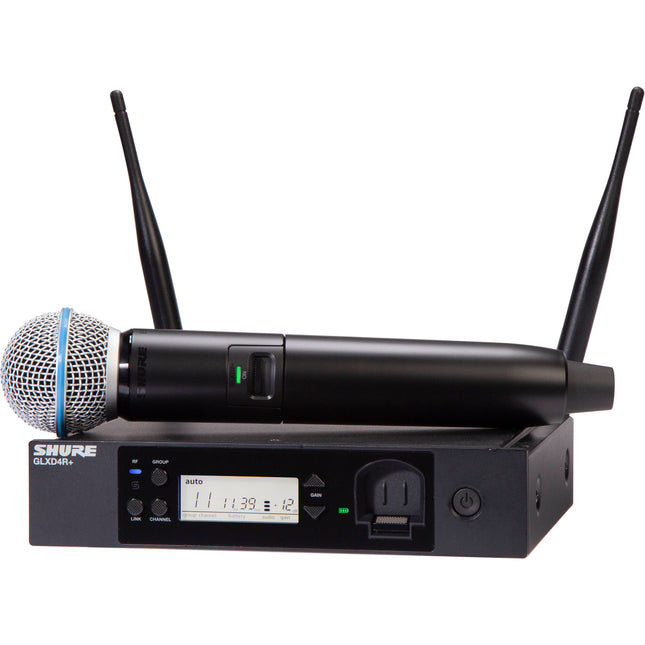 Shure GLXD24R+ Sistema inalámbrico vocal doble banda micrófono BETA 58A 12 horas batería carga frontal