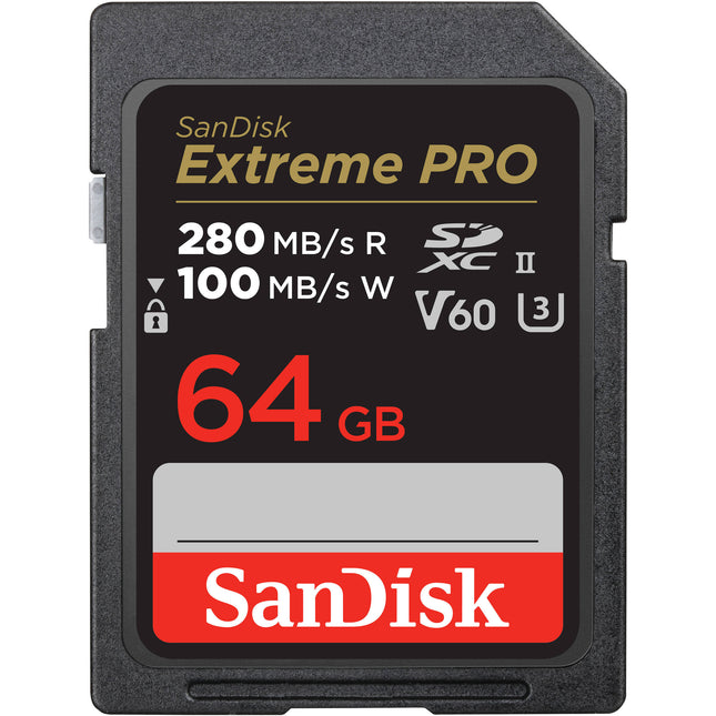 SanDisk 64GB Extreme PRO Tarjeta de Memoria SDXC UHS-II 280 MB/s de Lectura 100 MB/s de Escritura