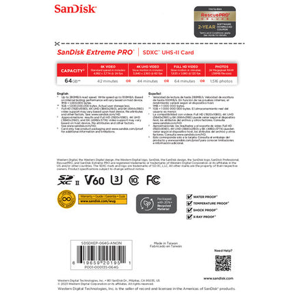 SanDisk Extreme PRO UHS-II SDXC Tarjeta de Memoria 64GB 280MBs 5 Pack