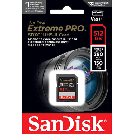 SanDisk 512GB Extreme PRO UHS-II SDXC Tarjeta de Memoria V60 U3 280MB/s