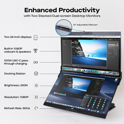 Mobile Pixels Geminos Monitor Apilado Dual 24" Full HD IPS 100W USB-C