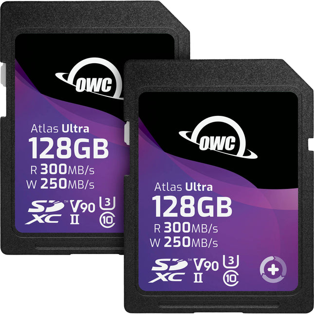 OWC 128GB Atlas Ultra UHS-II SDXC Tarjetas de Memoria 2-Pack 300 MB/s Lectura 250 MB/s Escritura