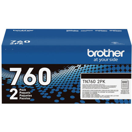 Brother TN760 Cartucho de Tóner Negro Rendimiento Alto 2-Pack para Impresoras Brother DCP HL MFC