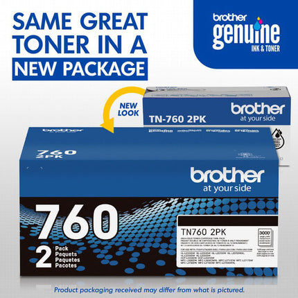 Brother TN760 Cartucho de Tóner Negro Rendimiento Alto 2-Pack para Impresoras Brother DCP HL MFC
