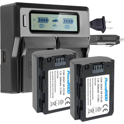 Power2000 Cargador Dual LCD con 2 Baterías Sony NP-FZ100 2400mAh