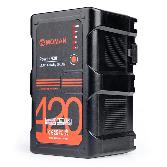 Moman Power 420 V-Mount Batería de Litio 420Wh 14.4V 2 D-Tap 100W Carga rápida