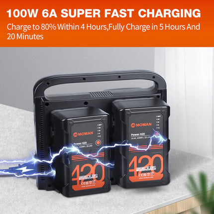 Moman Power 420 V-Mount Batería de Litio 420Wh 14.4V 2 D-Tap 100W Carga rápida