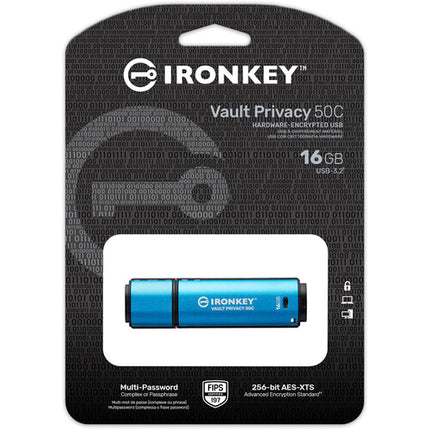 Kingston IronKey Vault Privacy 50 USB-C 16GB Pendrive Azul con Encriptación AES
