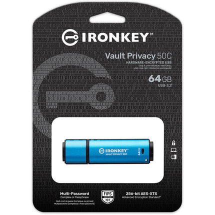 Kingston IronKey Vault Privacy 50 USB-C 64GB Memoria Azul FIPS