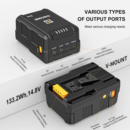 ZGCINE ZG-S150 Batería V-Mount 133.2Wh 2x USB-C 100W con Cable