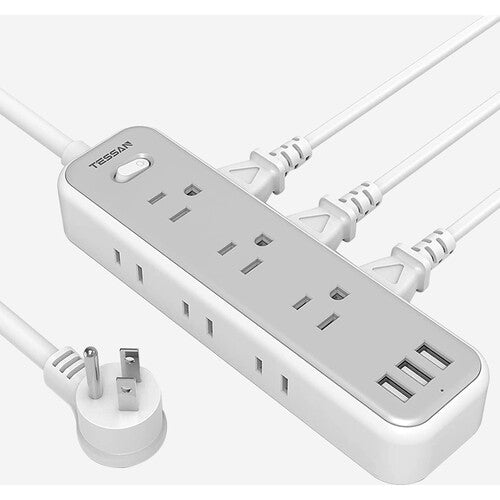 Tessan Regleta 9 Enchufes 3 Puertos USB 1250W Cable 6 Pies Blanco Gris