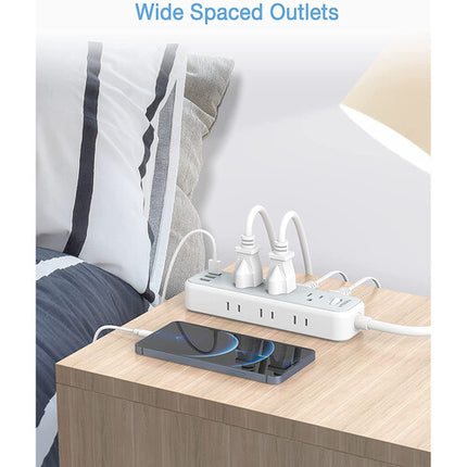 Tessan Regleta 9 Enchufes 3 Puertos USB 1250W Cable 6 Pies Blanco Gris
