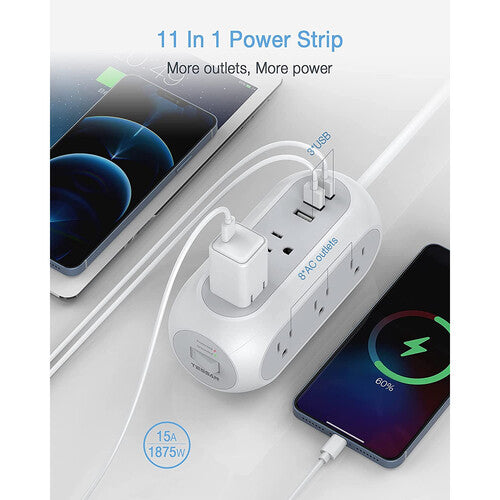 Tessan Regleta de Sobretensión con 8 Enchufes 3 Puertos USB 6.5 ft