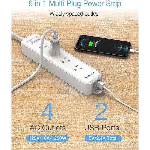 Tessan Protector Sobretensiones Exterior 4 Tomas 2 USB 6 pies IPX4