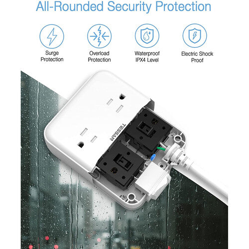 Tessan Protector de Pico Exterior 4 Salidas 2 USB 6 Pies Impermeable