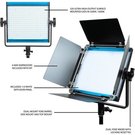 Dracast X Series LED500 Panel de luz LED bicolor 8x8 3200-5600K 836 Lux con difusor y estuche