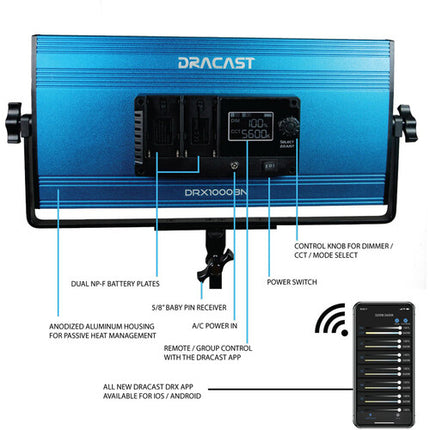 Dracast X Series LED1000 Panel LED Bicolor 17x8 1275 Lux 3200-5600K