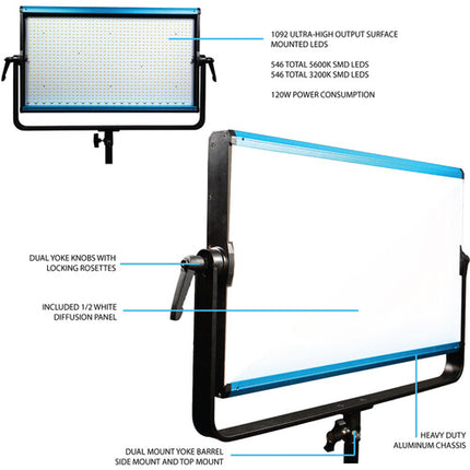 Dracast X Series LED2000 Panel LED Bicolor 3200-5600K 3101 Lux con Difusor y Estuche
