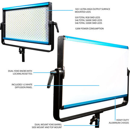 Dracast X Series LED2000 Panel LED RGB 3867 Lux 20.25x12.25 con Estuche y Filtro Diffusion
