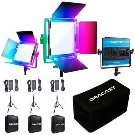 Dracast X Series LED500 Panel LED RGB 8x8" Kit 3 Luces Control App 2800-8000K