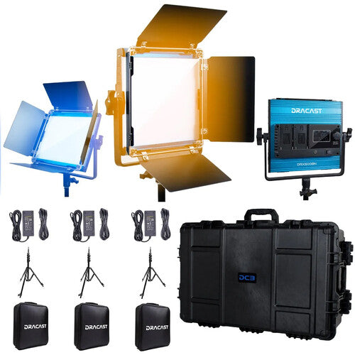 Dracast X Series LED500 Panel LED Bicolor 8x8" Kit 3 Luces y Maleta Impermeable