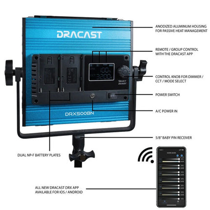 Dracast X Series LED500 Panel LED Bicolor 8x8" Kit 3 Luces y Maleta Impermeable