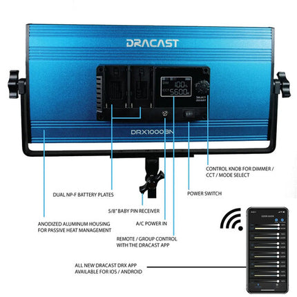 Dracast X Series LED1000 Panel LED Bicolor Kit 3 Luces 1275 Lux 3200-5600K