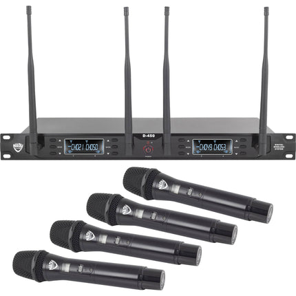 Nady D-450-HT Sistema de Micrófono Inalámbrico Digital de 4 Canales 300 Pies Alcance 10 Horas Batería