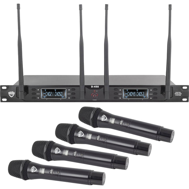 Nady D-450-HT Sistema de Micrófono Inalámbrico Digital de 4 Canales 300 Pies Alcance 10 Horas Batería