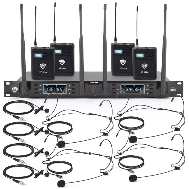 Nady D-450-LT-HM10 Sistema Inalámbrico Digital 4 Canales 300' Alcance 10h Batería