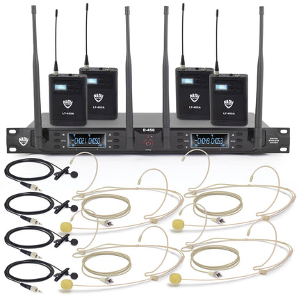 Nady D-450-LT-HM10 Sistema Inalámbrico Digital 4 Canales 300 ft Alcance 10h Batería