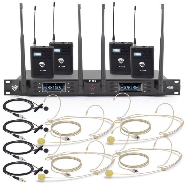 Nady D-450-LT-HM10 Sistema Inalámbrico Digital 4 Canales 300 ft Alcance 10h Batería