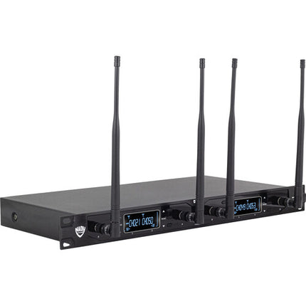 Nady D-450-HT-LT Sistema Inalámbrico Digital Cuatro Personas con 2 Micrófonos de Mano y Lavalier 300ft Alcance 10 Horas Batería