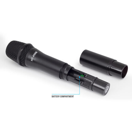 Nady D-450-HT-LT Sistema Inalámbrico Digital Cuatro Personas con 2 Micrófonos de Mano y Lavalier 300ft Alcance 10 Horas Batería