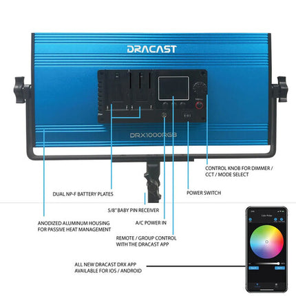 Dracast X Series LED1000 Panel LED RGB Kit 3 Luces 1375 Lux 2800-8000K