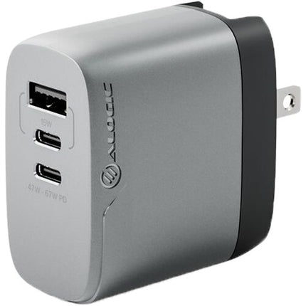 ALOGIC Rapid Power Cargador GaN 3 Puertos 67W con Cable USB-C 2m y Adaptadores de Viaje