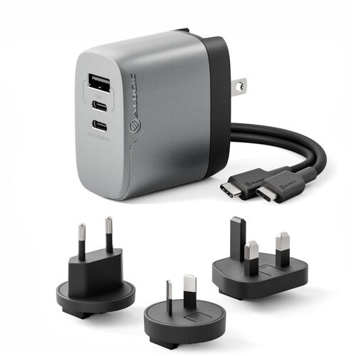 ALOGIC Rapid Power Cargador GaN 3 Puertos 67W con Cable USB-C 2m y Adaptadores de Viaje