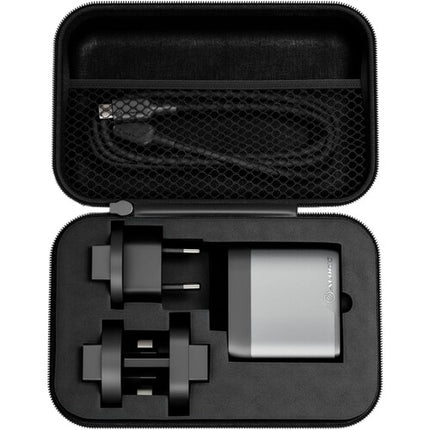 ALOGIC Rapid Power Cargador GaN 3 Puertos 67W con Cable USB-C 2m y Adaptadores de Viaje