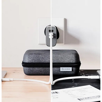 ALOGIC Rapid Power Cargador GaN 3 Puertos 67W con Cable USB-C 2m y Adaptadores de Viaje