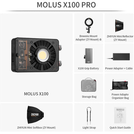 Zhiyun MOLUS X100 Bi-Color Pocket COB Monolight Luz 4300K 3881 lux Kit Pro
