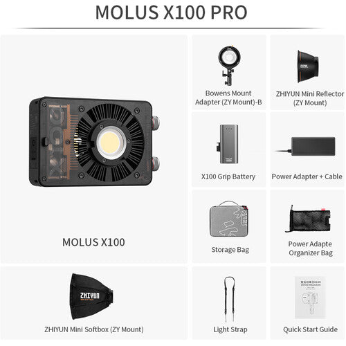 Zhiyun MOLUS X100 Bi-Color Pocket COB Monolight Luz 4300K 3881 lux Kit Pro