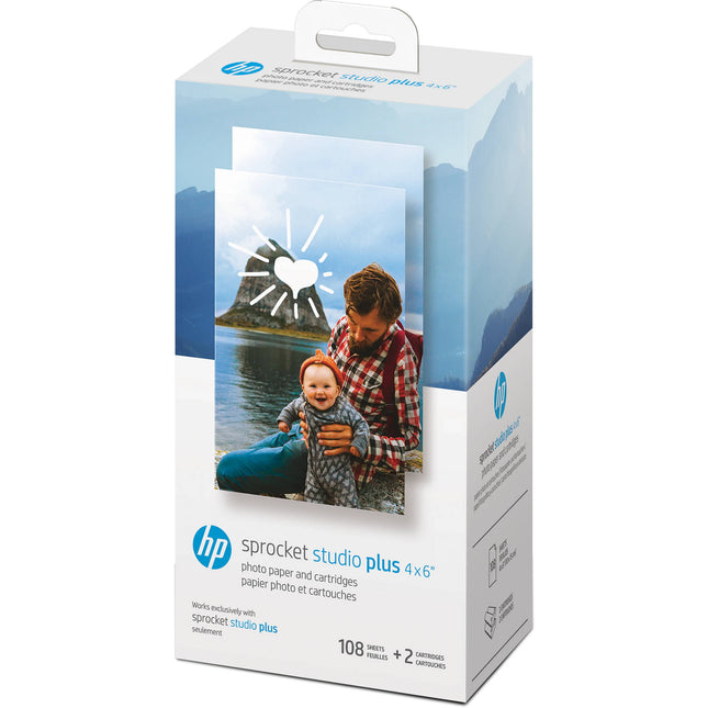 HP Sprocket Studio Plus Kit Papel Fotográfico 4x6 Pulgadas 108 Hojas Cartuchos Tinta
