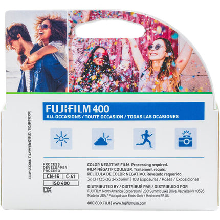 FUJIFILM 400 Película Color Negativa 35mm 36 Exposiciones ISO 400 3-Pack