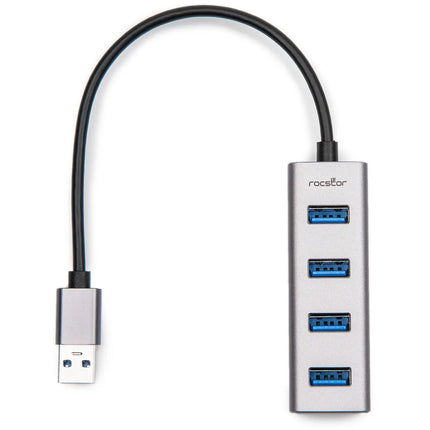 Rocstor Hub USB-A portátil 4 puertos 3.2 Gen 1 aluminio plateado