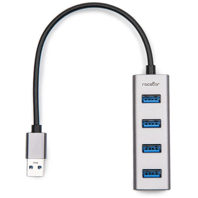 Rocstor Hub USB-A portátil 4 puertos 3.2 Gen 1 aluminio plateado