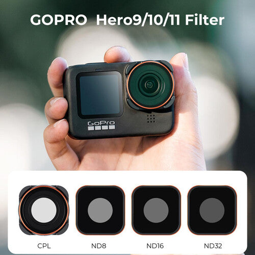 K&F Concept Kit de 4 Filtros para GoPro HERO9 10 11 Negro ND8 ND16 ND32 CPL vidrio óptico