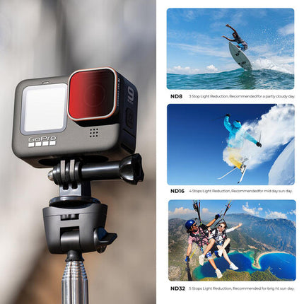 K&F Concept Kit de 4 Filtros para GoPro HERO9 10 11 Negro ND8 ND16 ND32 CPL vidrio óptico