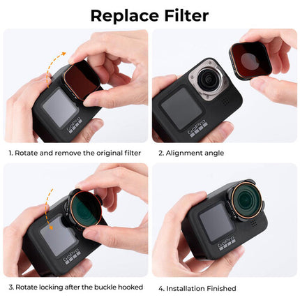 K&F Concept Kit de 4 Filtros para GoPro HERO9 10 11 Negro ND8 ND16 ND32 CPL vidrio óptico