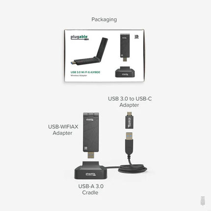 Plugable AX1800 Adaptador Inalámbrico Wi-Fi 6 USB-C Dual Band 1201 Mb/s